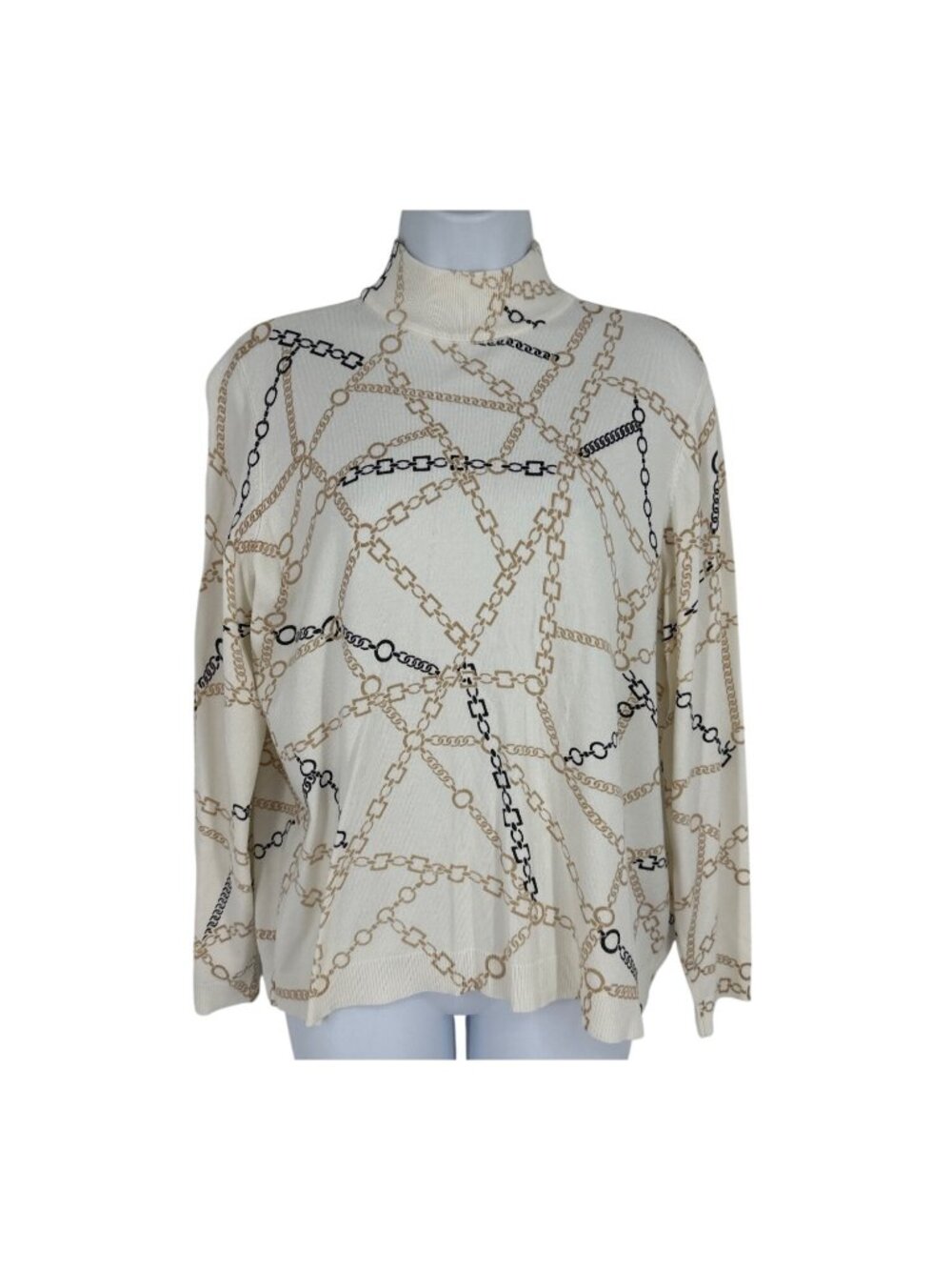 Chicos Women's Chain Print Mock Neck Long Sleeve Sweater Size 2 US L